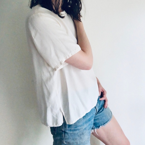 Vintage cream silk short sleeve blouse - Picture 5 of 12